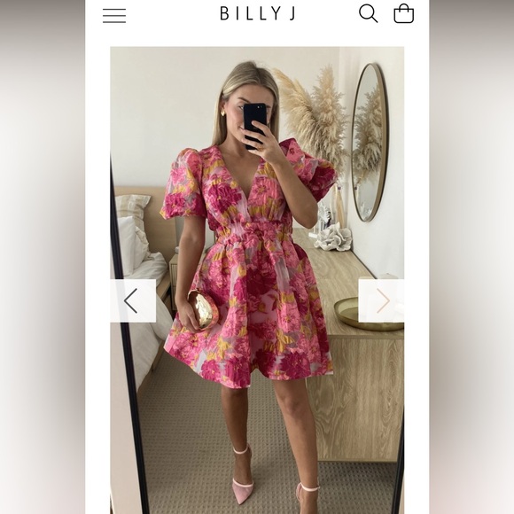 NWT Billy J V-Neckline Floral Puff Sleeve  Abel Mini Dress - Picture 14 of 16